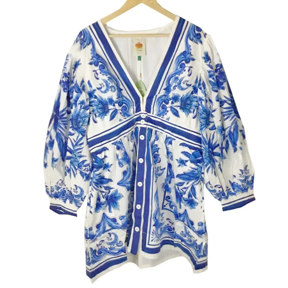 Farm Rio Off-White Garden Tiles Mini Dress - Picture 5 of 16
